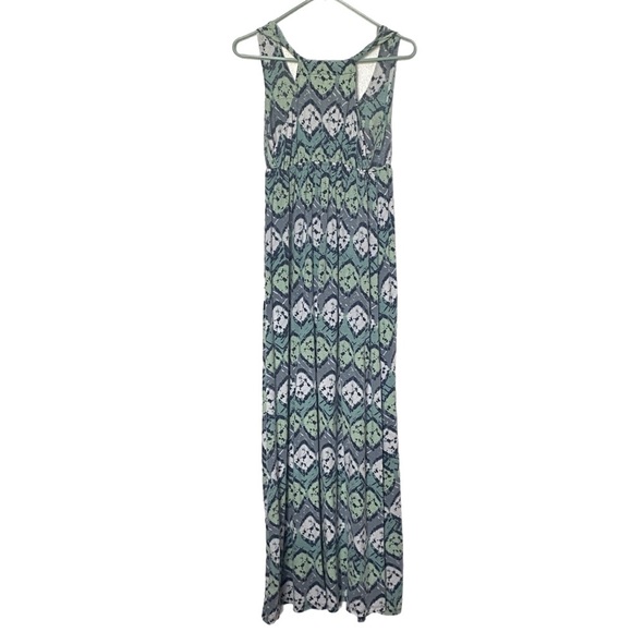 Mudd Maxi Sun Dress Boho Beach V-neck Halter Back Stretch High Waist L Green VTG - Picture 3 of 12
